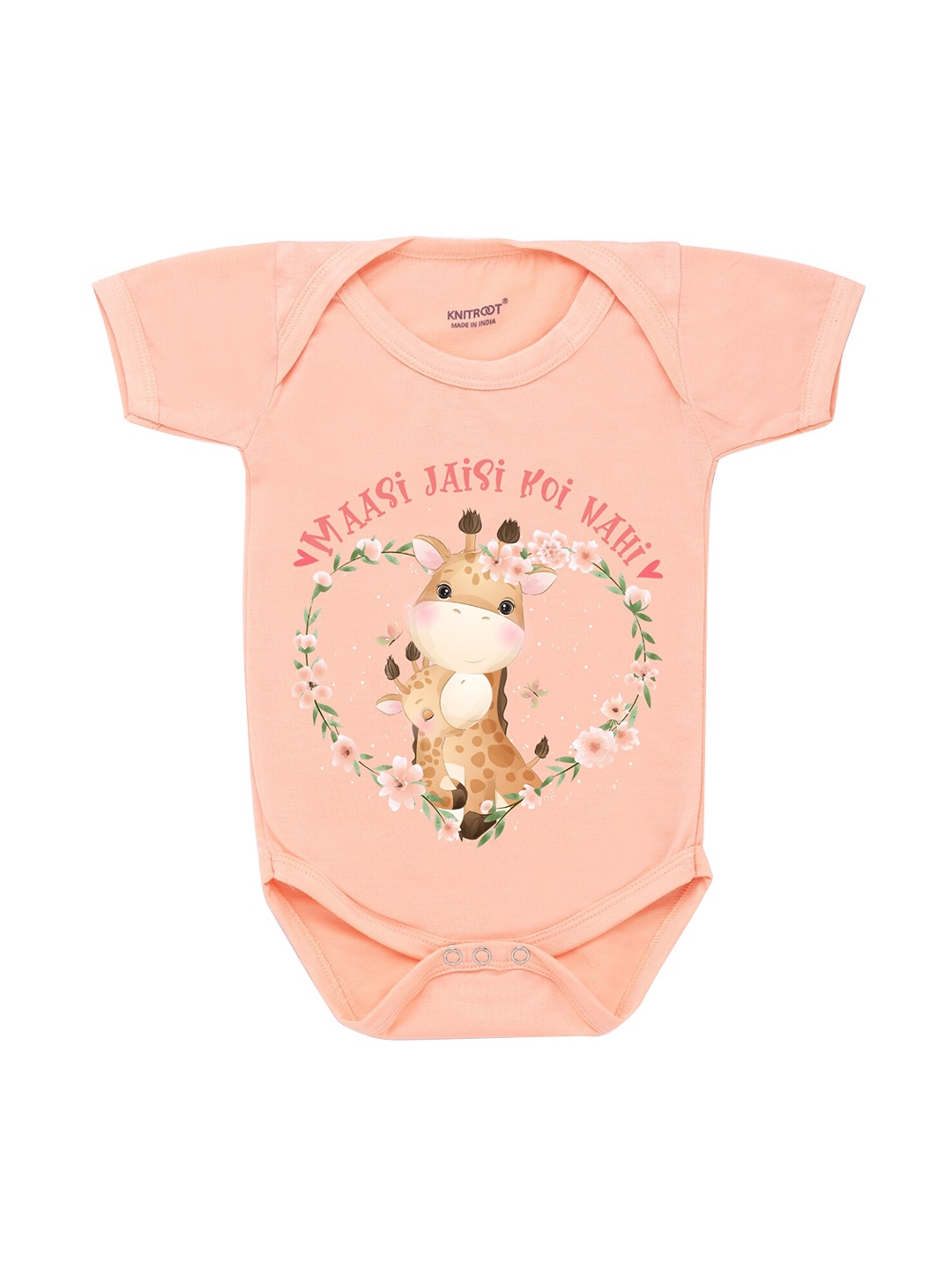 

KNITROOT Infant Kids Peach-Coloured & White Massi Jaisa Koi Nahi Printed Cotton Bodysuit