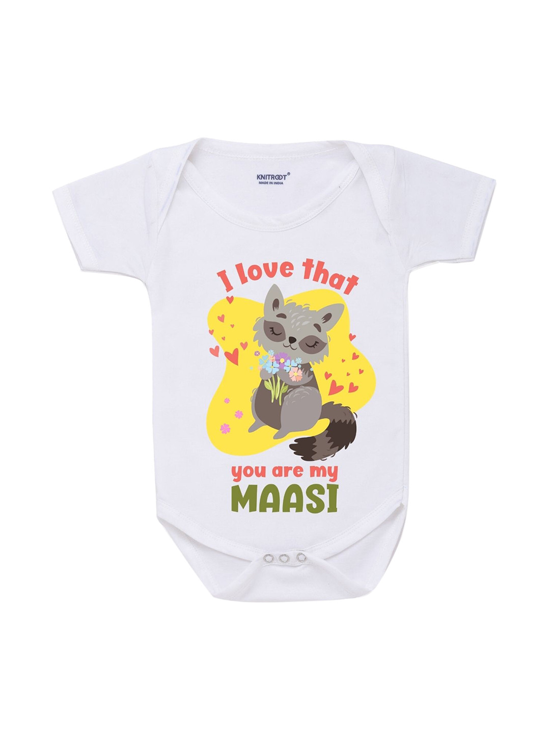 

KNITROOT Infant Kids White & Yellow Printed Cotton Bodysuit