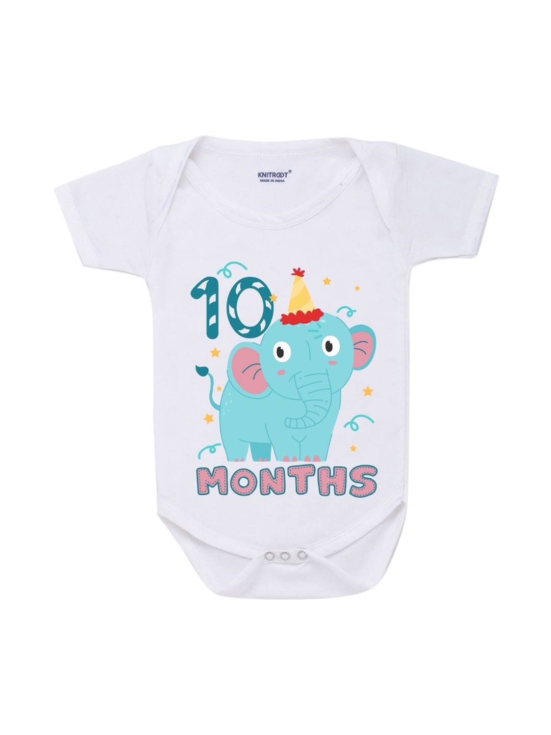 

KNITROOT Infant White & Blue Printed Pure Cotton Body Suit