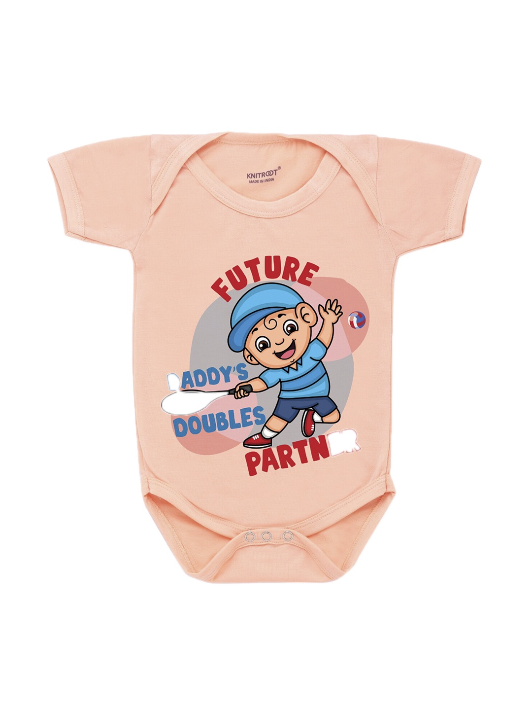 

KNITROOT Infant Kids Peach-Coloured & Blue Printed Cotton Bodysuit
