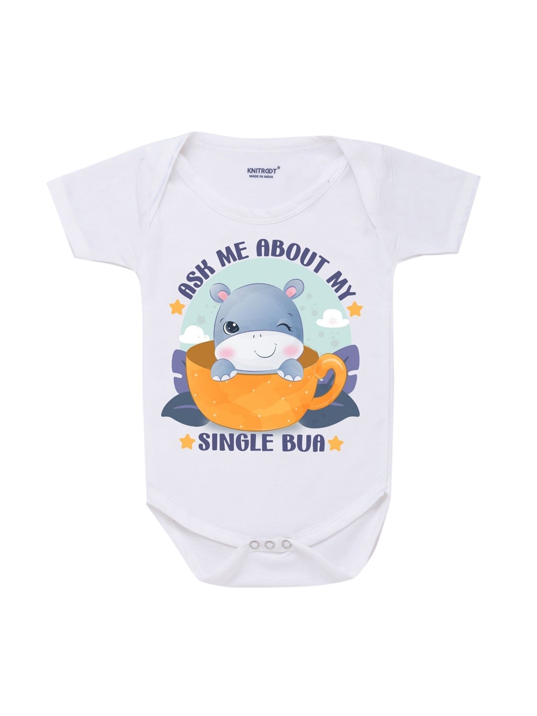 

KNITROOT Infants Kids White & Blue Printed Cotton Bodysuit