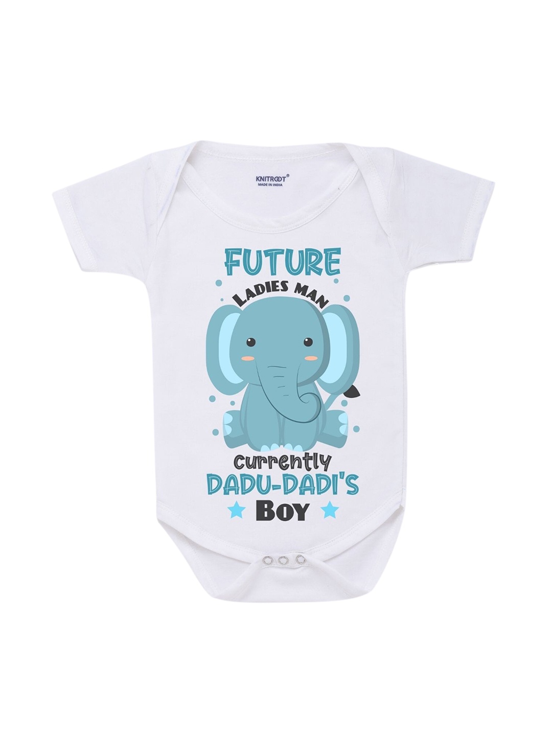 

KNITROOT Infant Kids White & Blue Printed Cotton Bodysuit