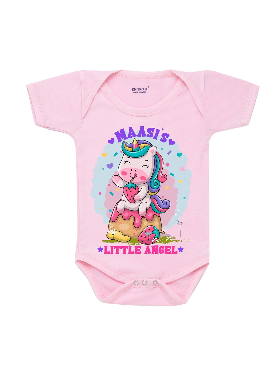 

KNITROOT Infant Kids Pink & Blue Graphic Printed Cotton Bodysuit