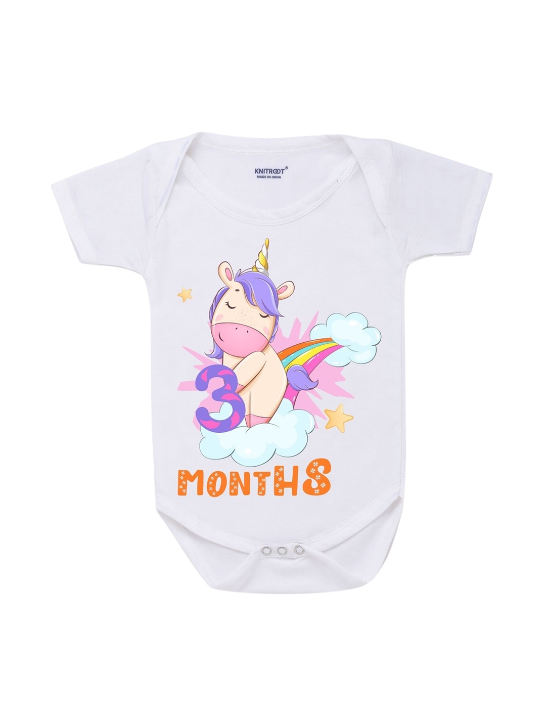 

KNITROOT Infant Kids White & Pink Printed Cotton Bodysuit