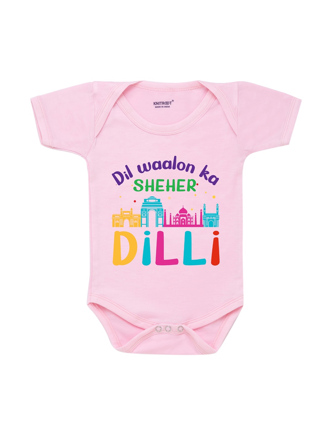 

KNITROOT Infant Kids Pink & Blue Printed Cotton Bodysuit