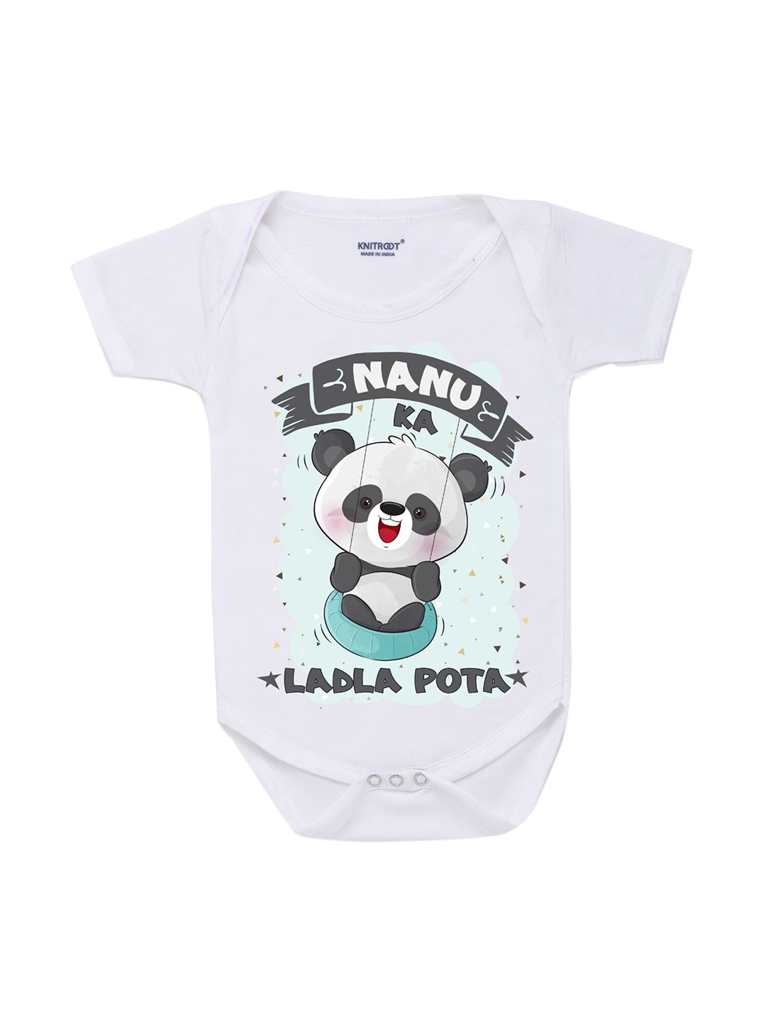 

KNITROOT Infant Kids White & Grey Printed Cotton Bodysuit