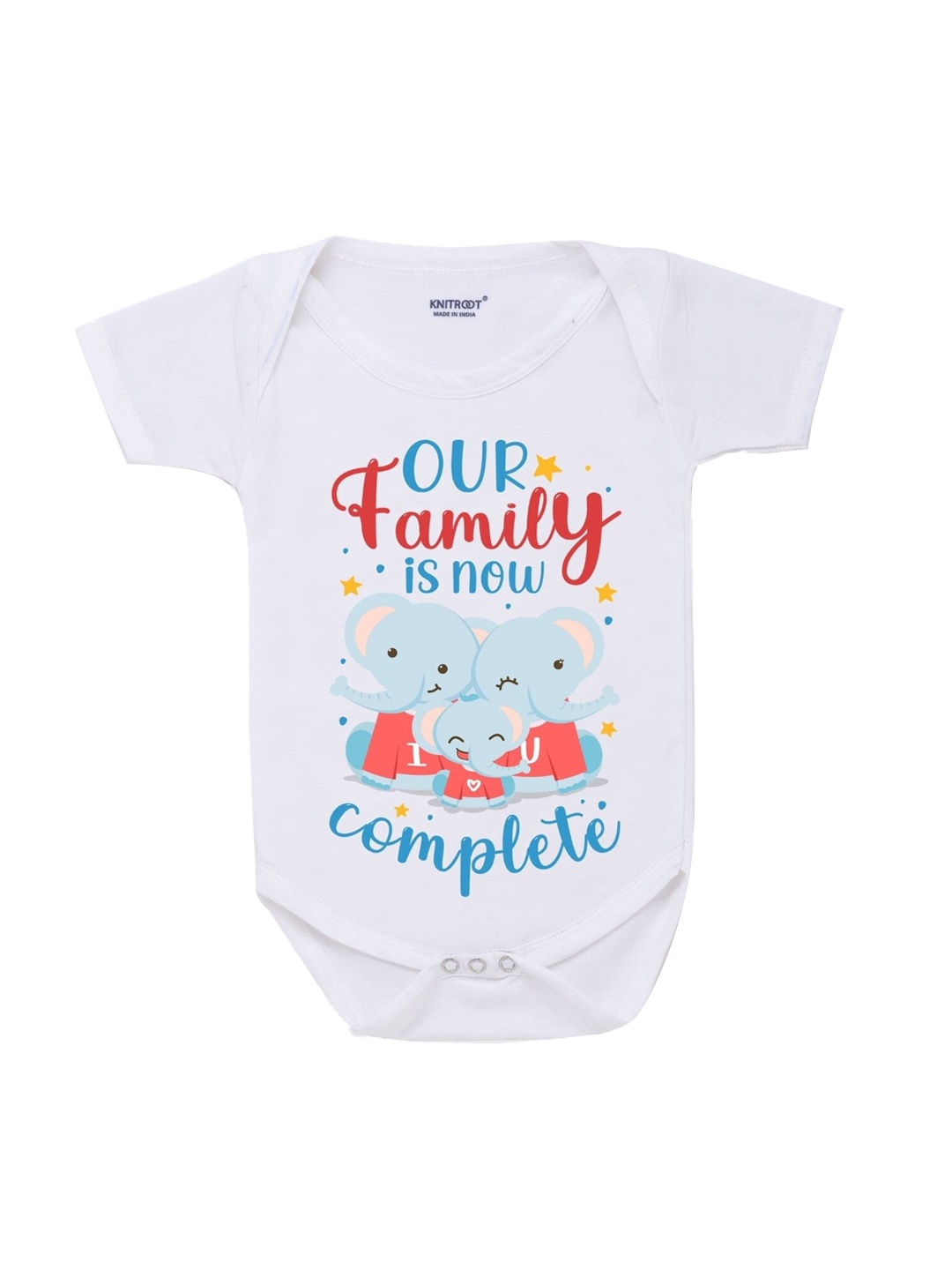 

KNITROOT Infant Kids White & Blue Family Complete Printed Cotton Bodysuit