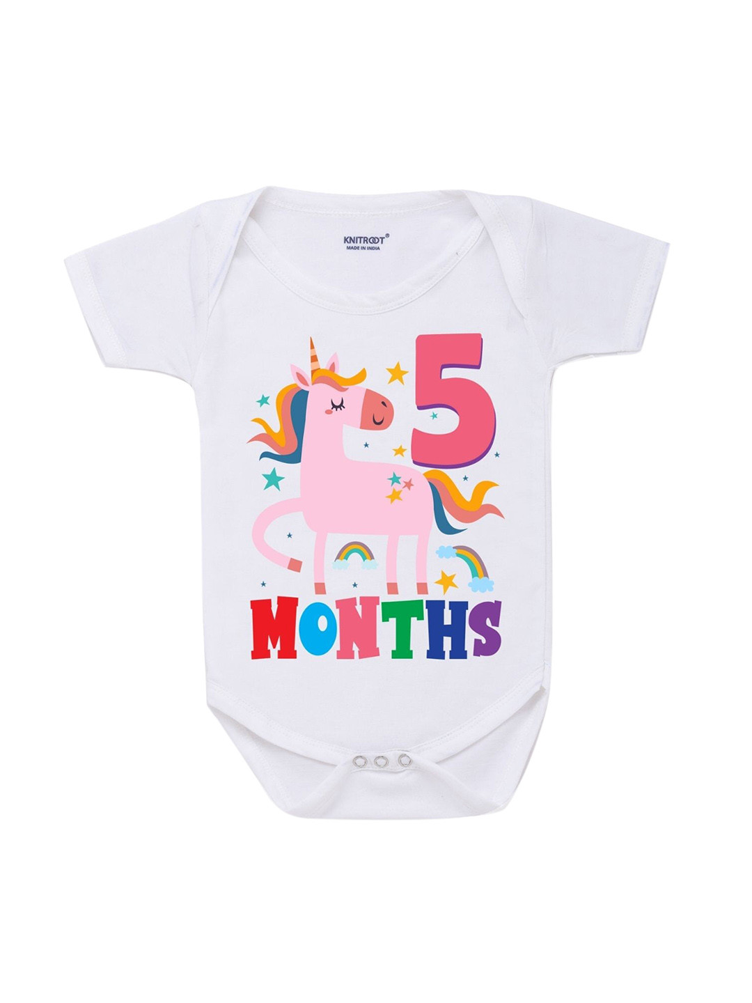 

KNITROOT Infant Kids White & Pink Printed Cotton Bodysuit