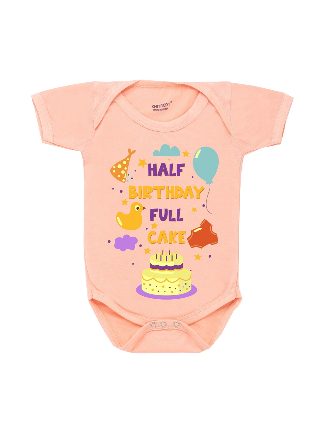 

KNITROOT Infant Kids Peach-Coloured & Orange Printed Cotton Bodysuit