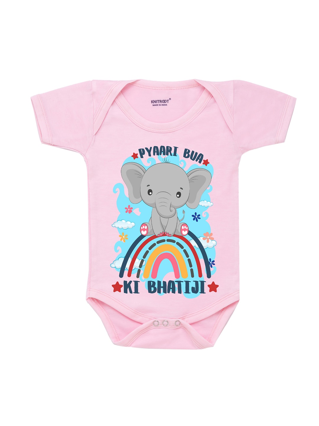 

KNITROOT Infant Kids Pink & Blue Printed Cotton Bodysuit