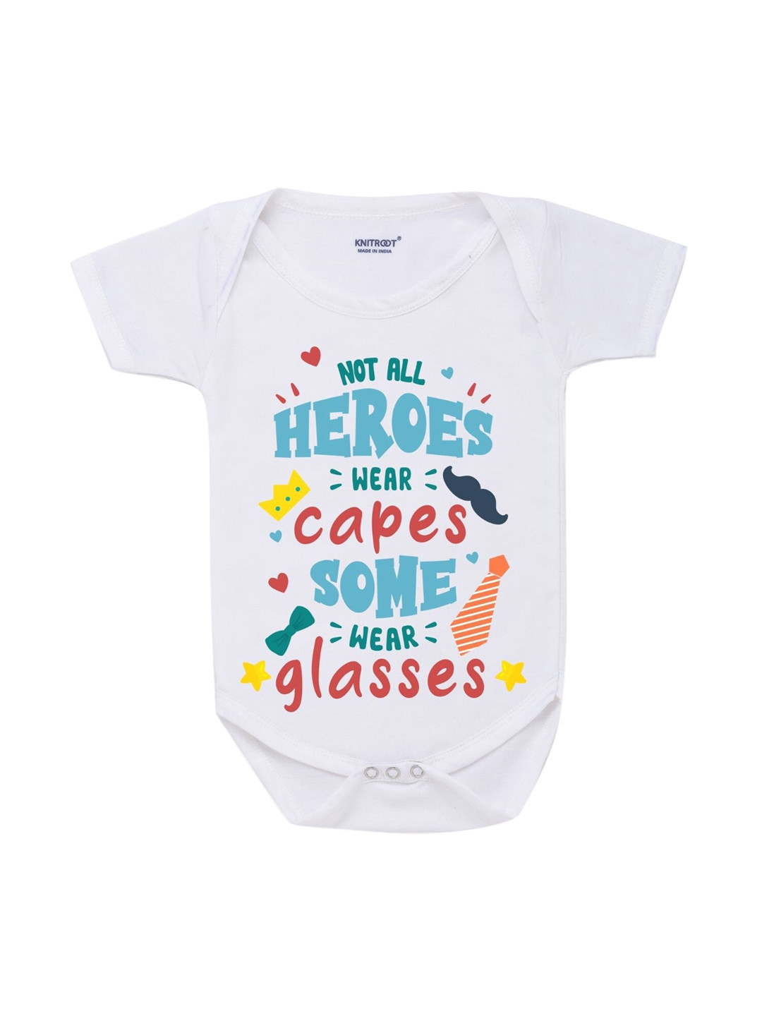 

KNITROOT Infant Kids White & Blue Printed Cotton Bodysuit