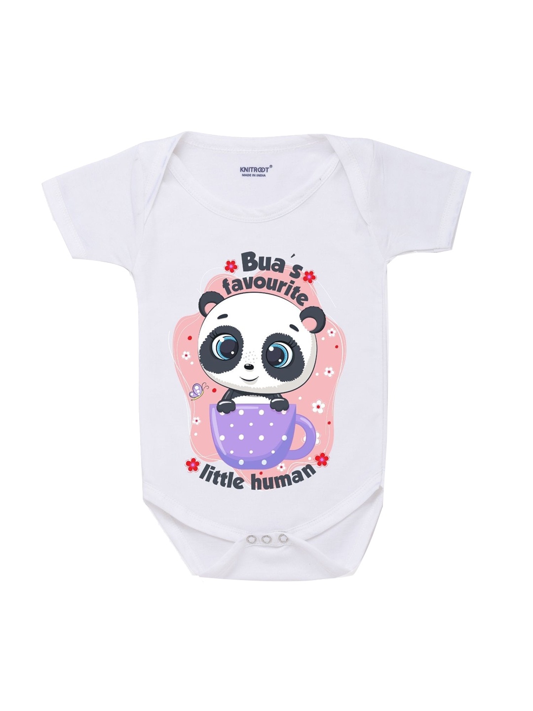 

KNITROOT Infant Kids White & Pink Printed Cotton Bodysuit