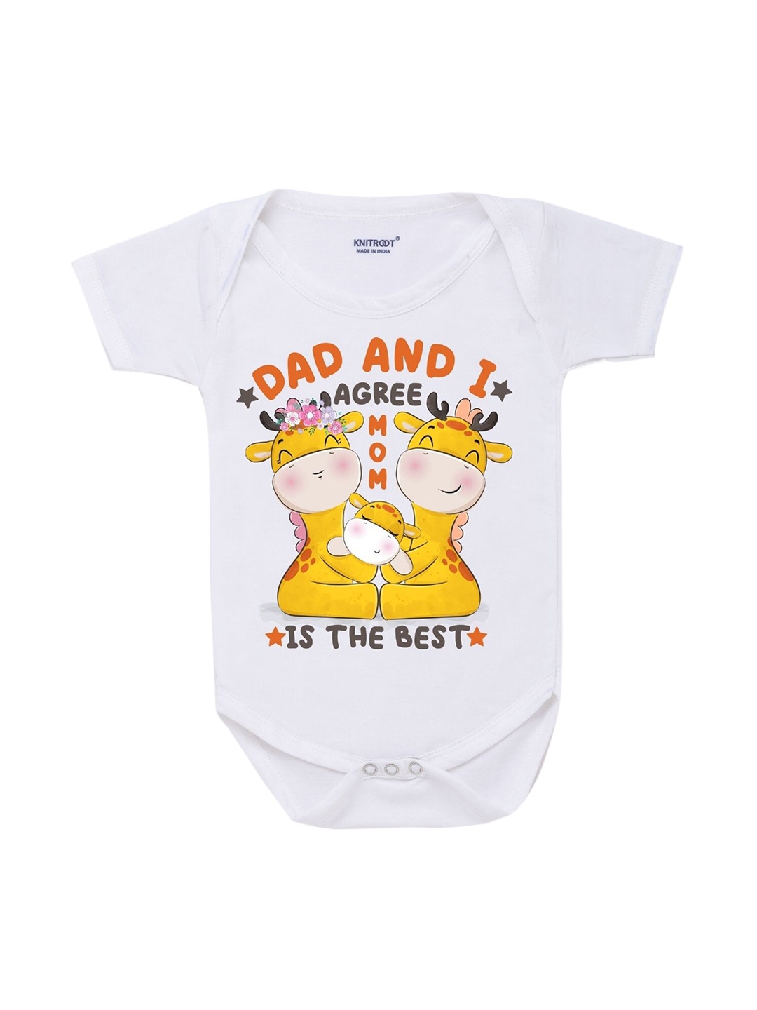 

KNITROOT Infant Kids White & Yellow Printed Cotton Bodysuit