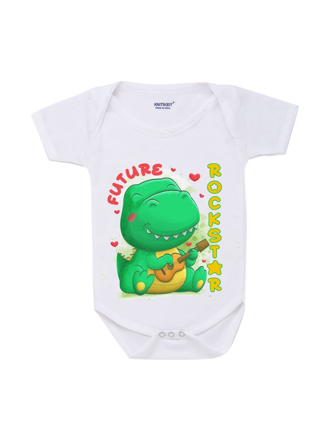 

KNITROOT Infant Kids White & Green Printed Cotton Bodysuit