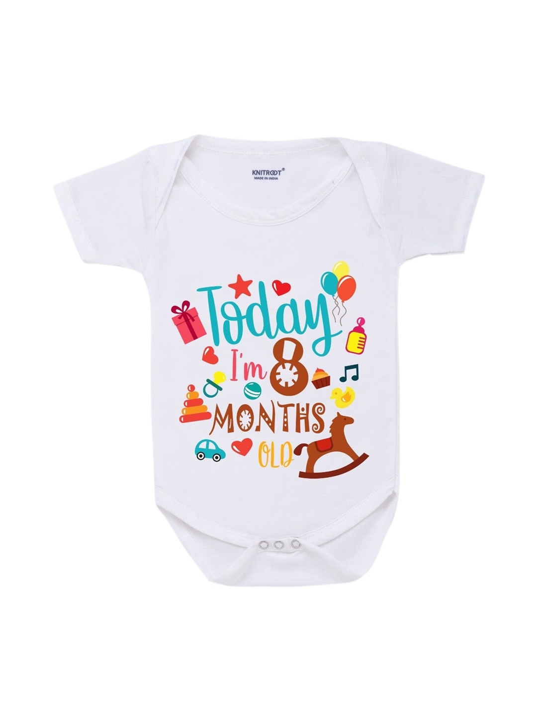

KNITROOT Infant Kids White & Blue Printed Cotton Bodysuit