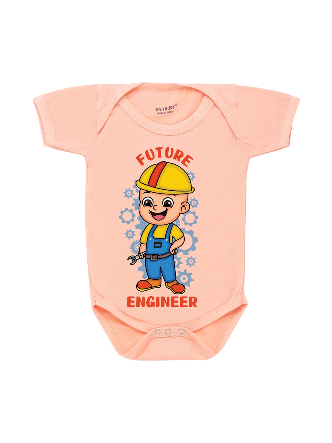 

KNITROOT Infant Kids Peach & Yellow Printed Cotton Bodysuit