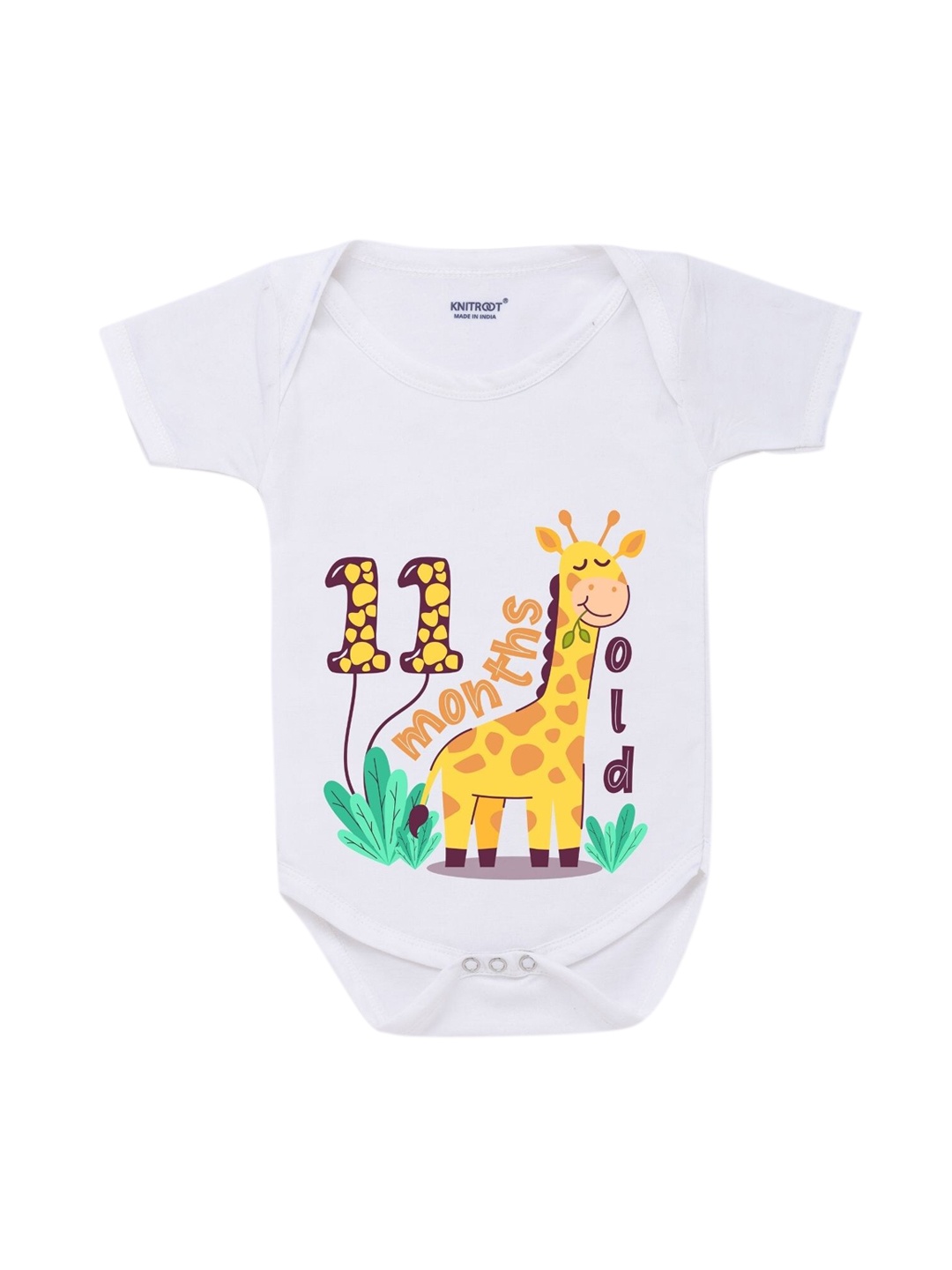 

KNITROOT Infants White Graphic Printed Cotton Bodysuit