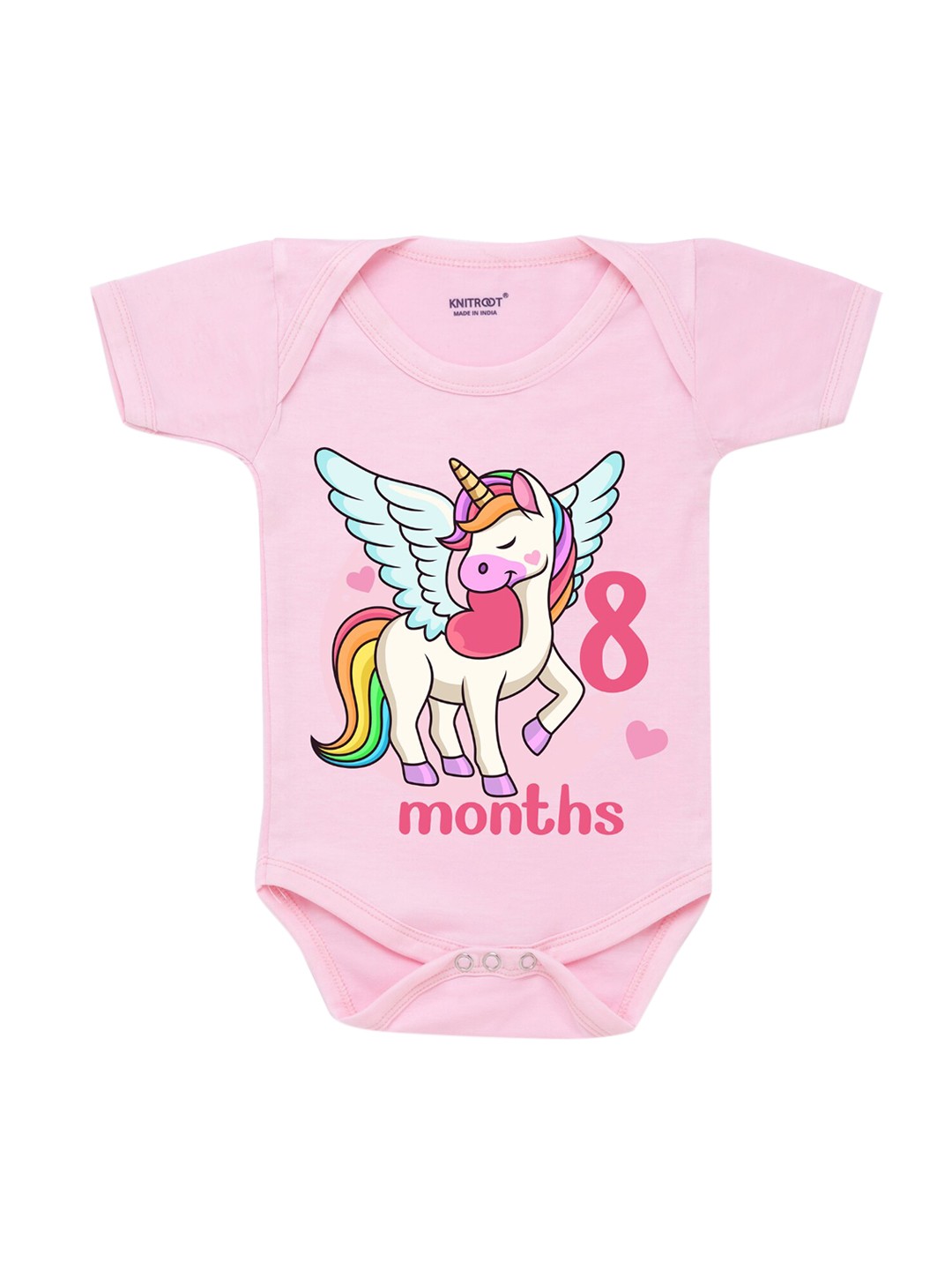 

KNITROOT Infant Kids Pink & White Printed Cotton Bodysuit