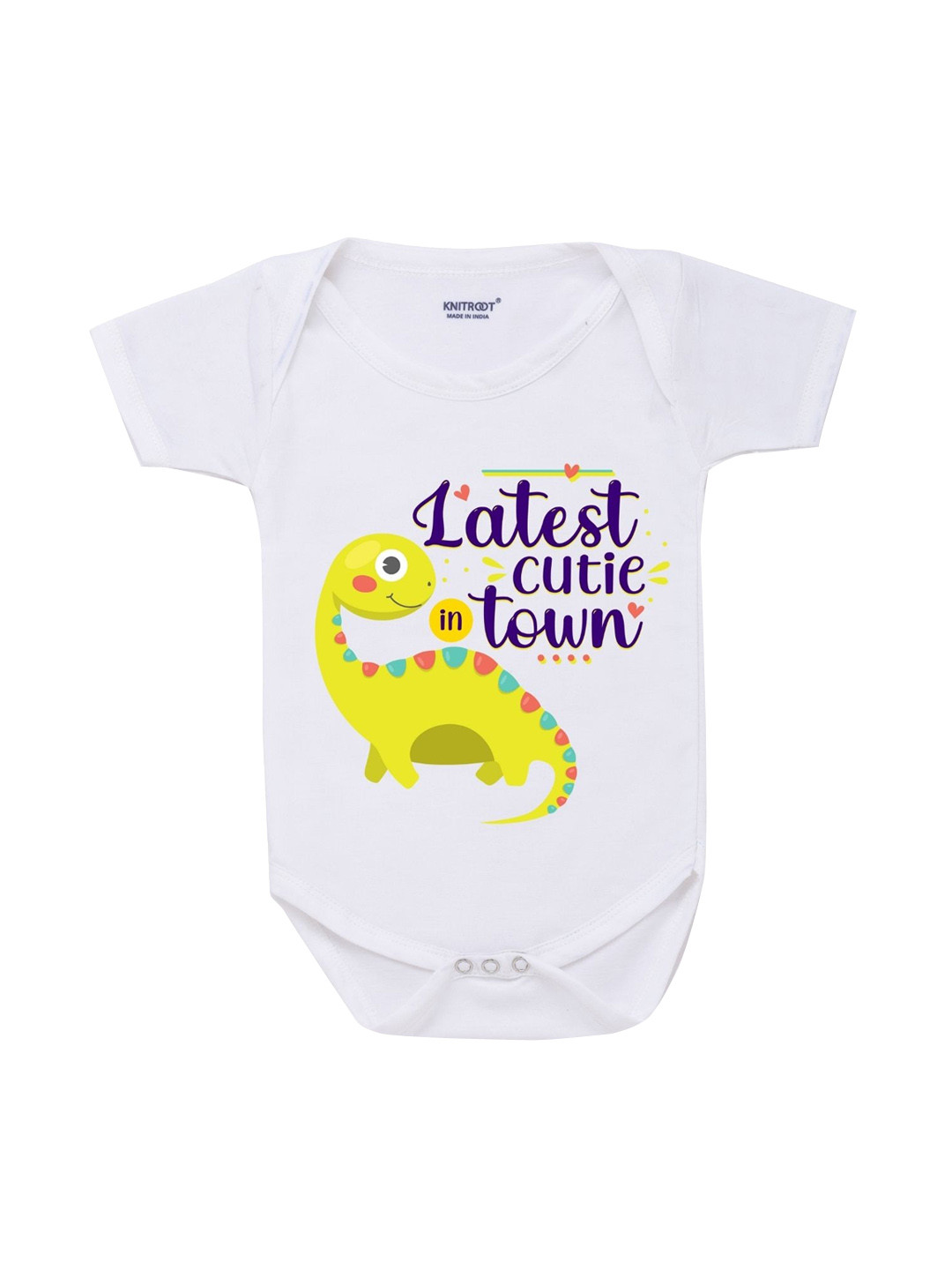 

KNITROOT Infant Kids White & Yellow Printed Cotton Bodysuit
