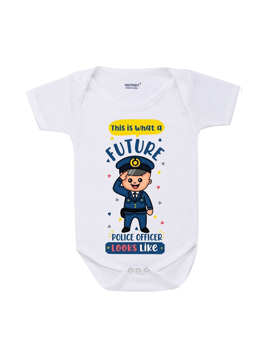 

KNITROOT Infant Kids White & Blue Printed Cotton Bodysuit