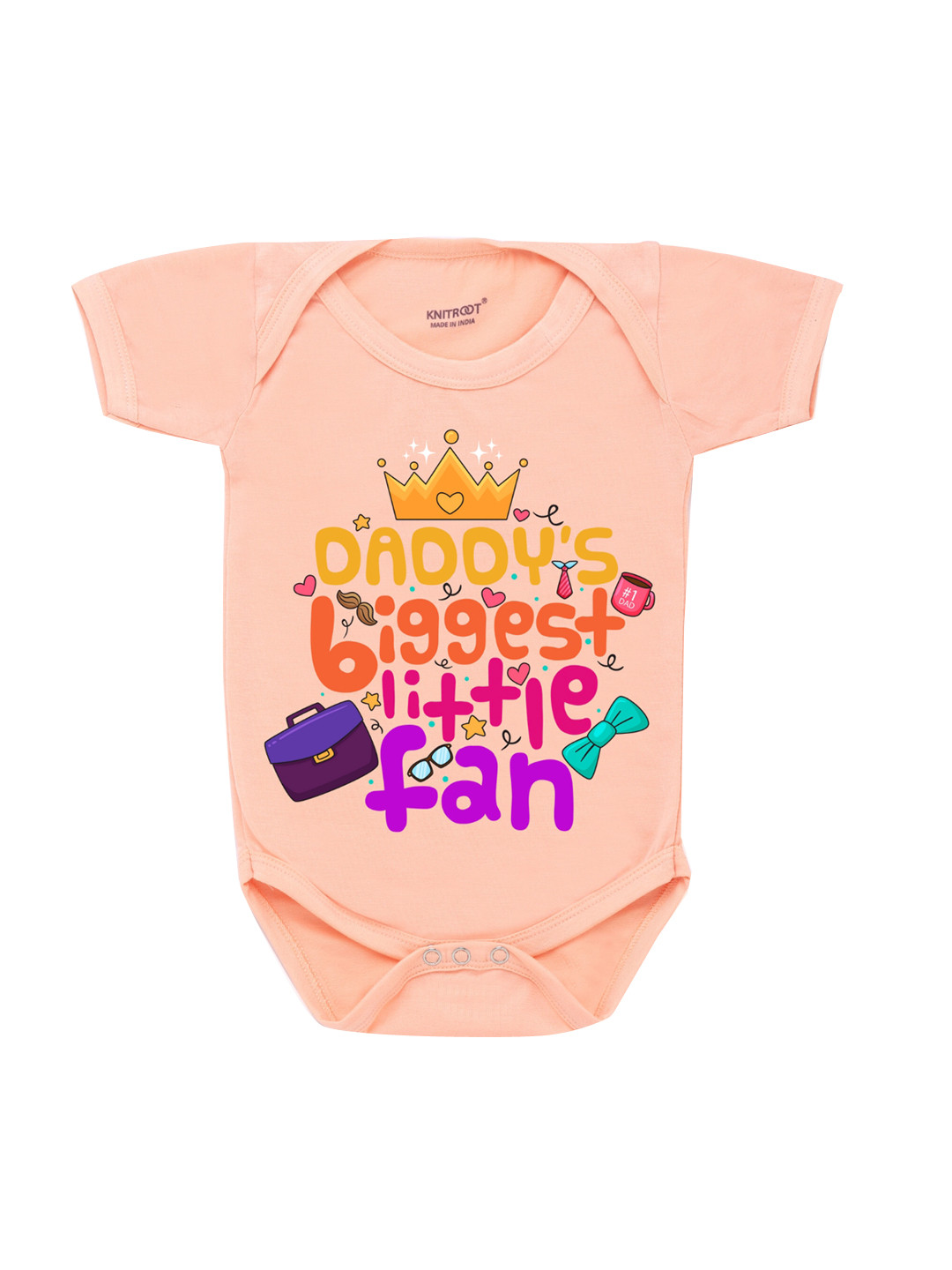 

KNITROOT Infant Kids Peach & Yellow Printed Cotton Bodysuit