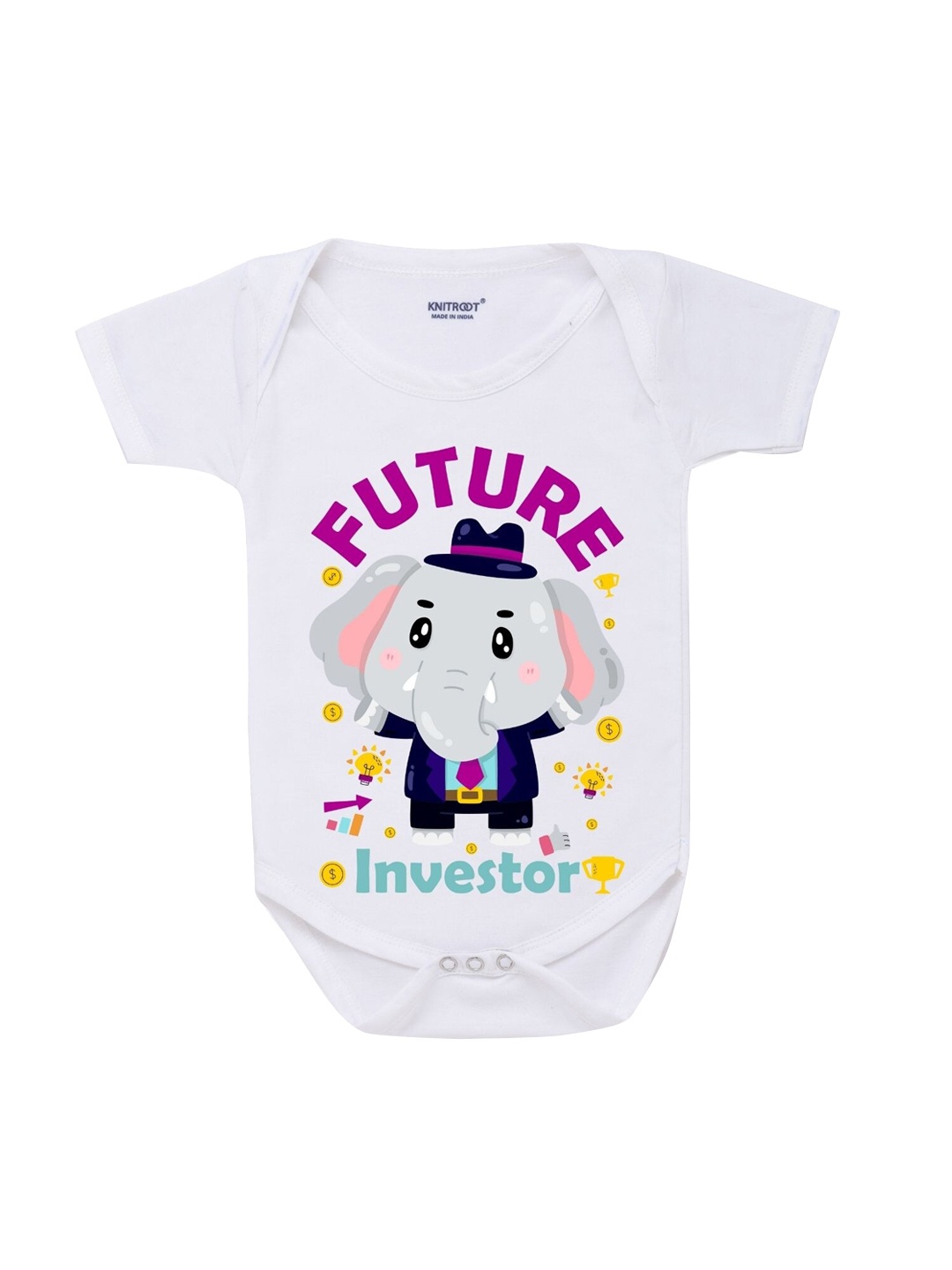 

KNITROOT Infant Kids White & Purple Future Investor Printed Cotton Bodysuit
