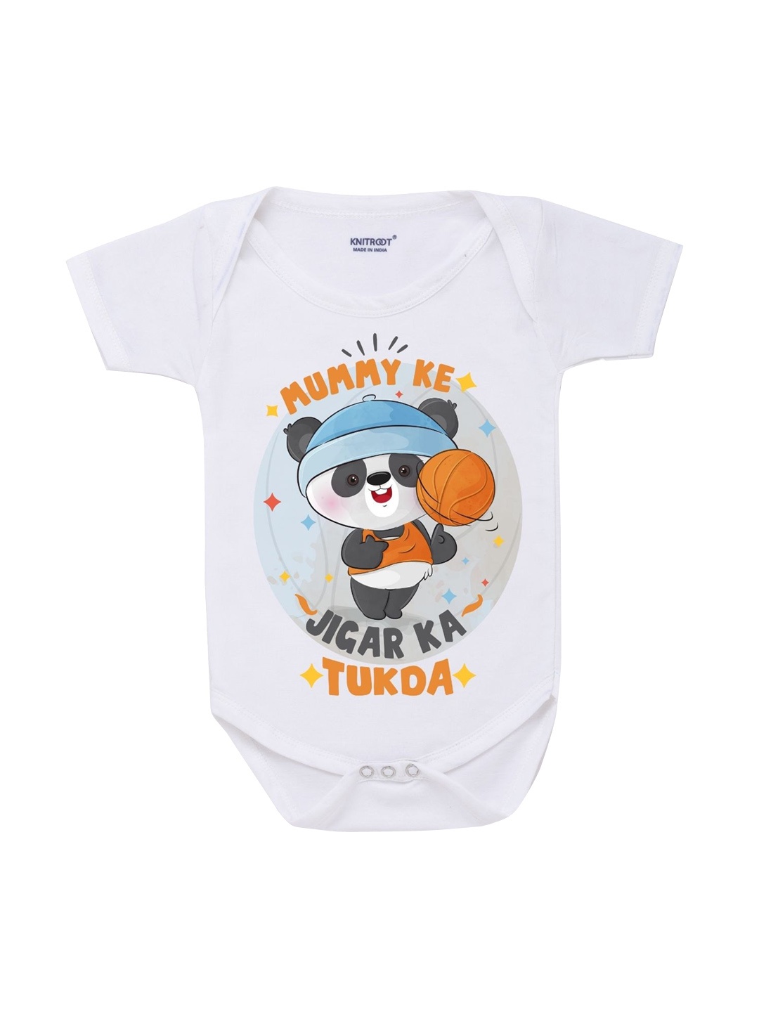 

KNITROOT Infant Kids White & Brown Printed Cotton Bodysuit