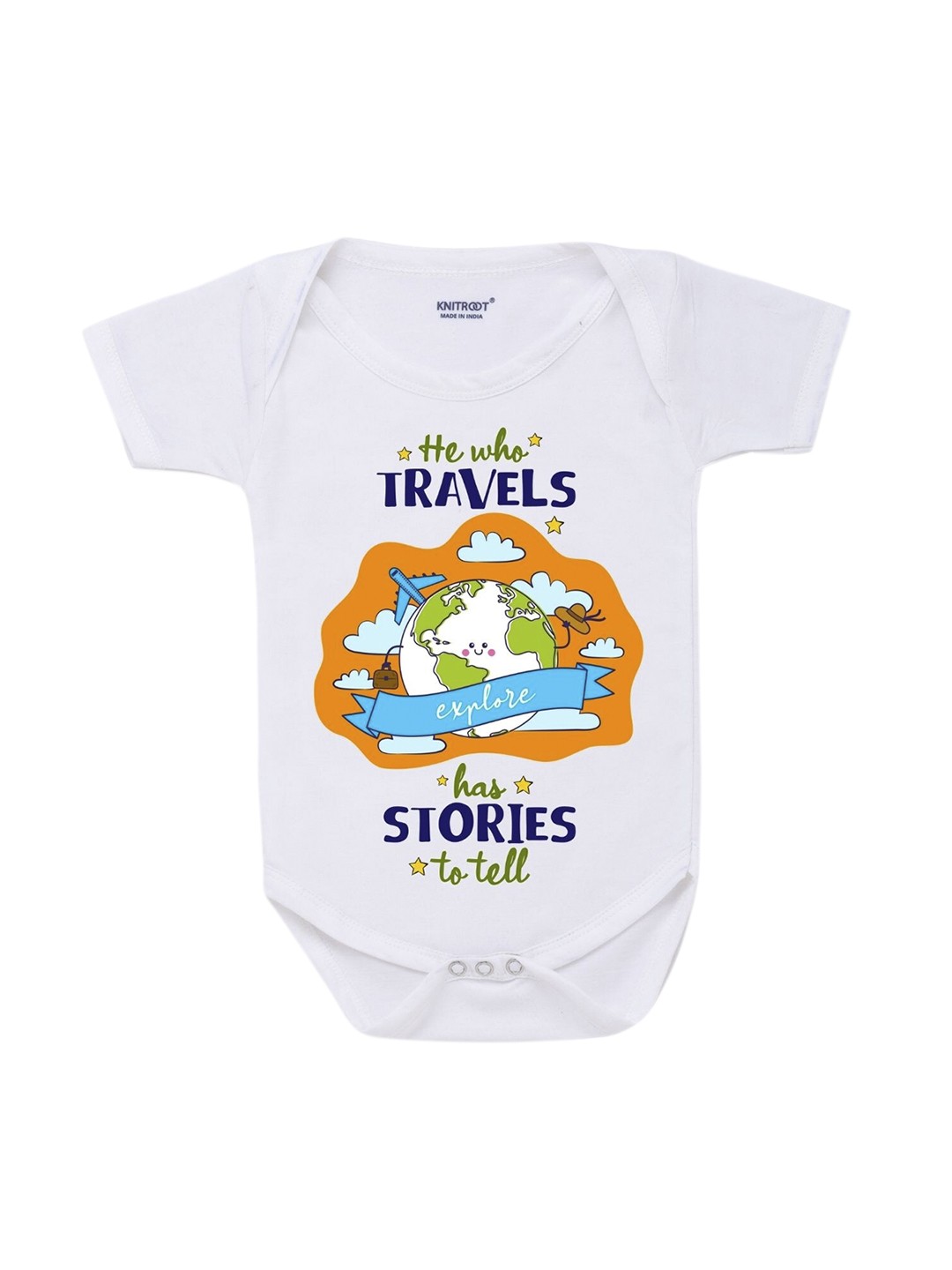 

KNITROOT Infant Kids White & Orange Printed Cotton Bodysuit