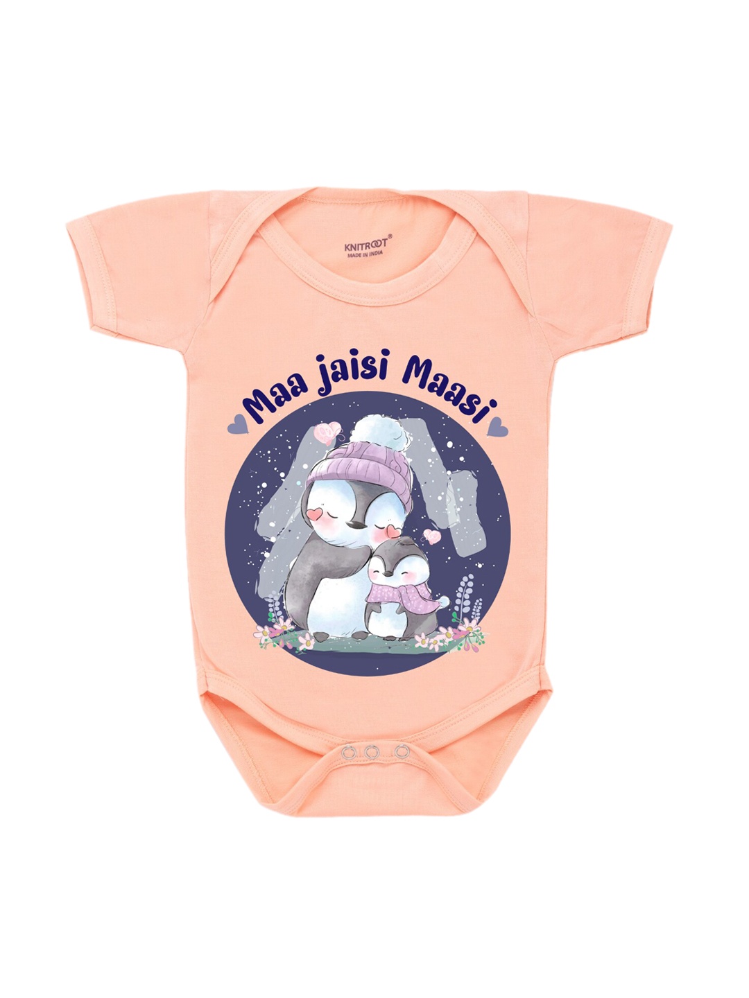 

KNITROOT Infant Kids Peach & Blue Printed Cotton Bodysuit