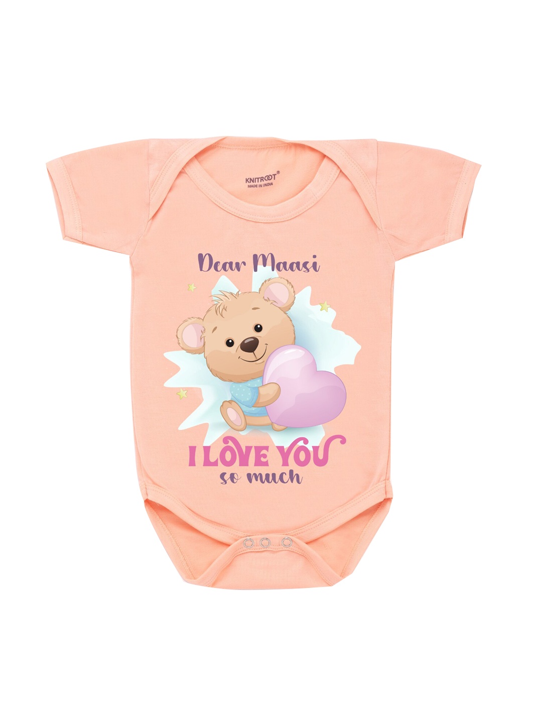 

KNITROOT Infant Kids Peach-Coloured & Pink Graphic Printed Cotton Bodysuit