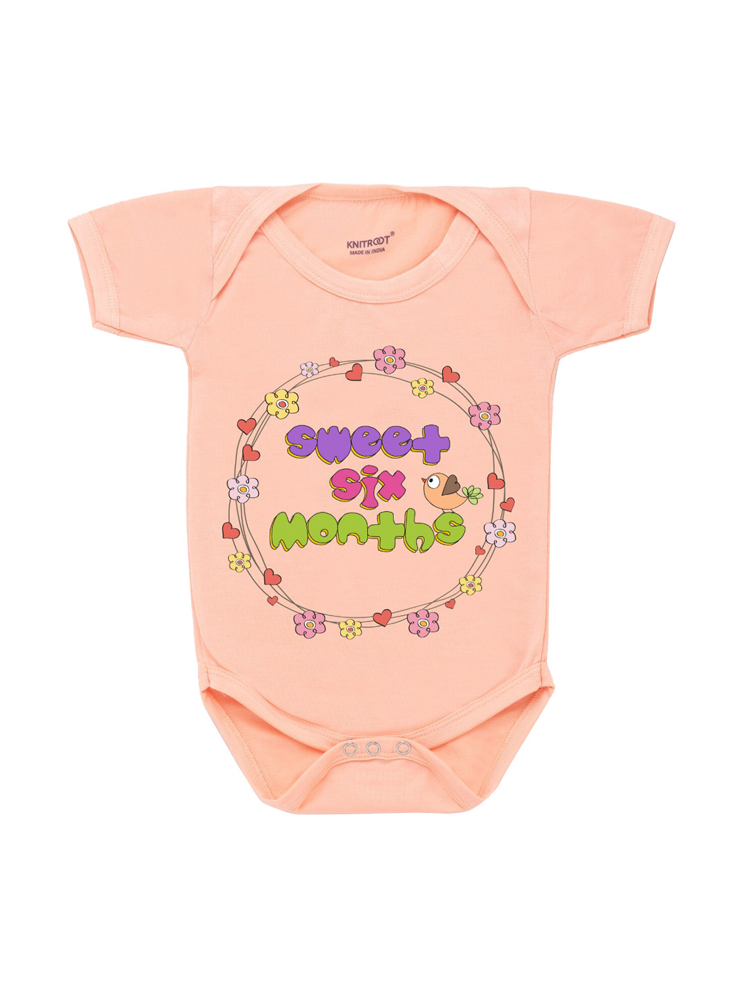 

KNITROOT Infant Kids Peach Colored Sweet Six Months Printed Cotton Bodysuit