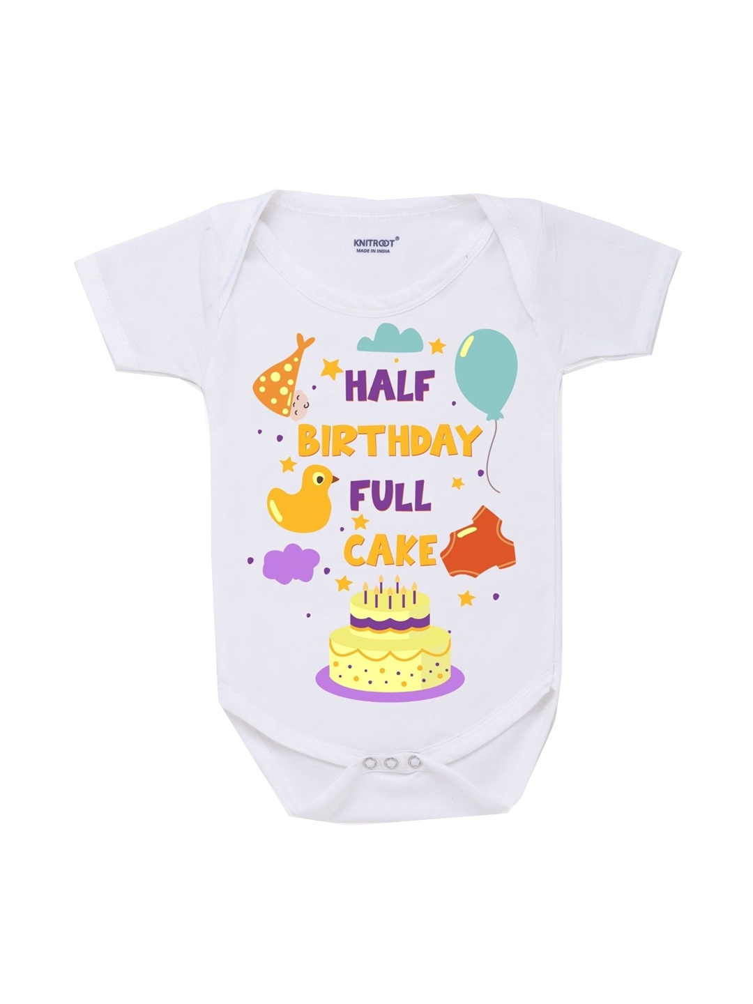 

KNITROOT Infants Kids White & Purple Printed Cotton Regular-Fit Bodysuit