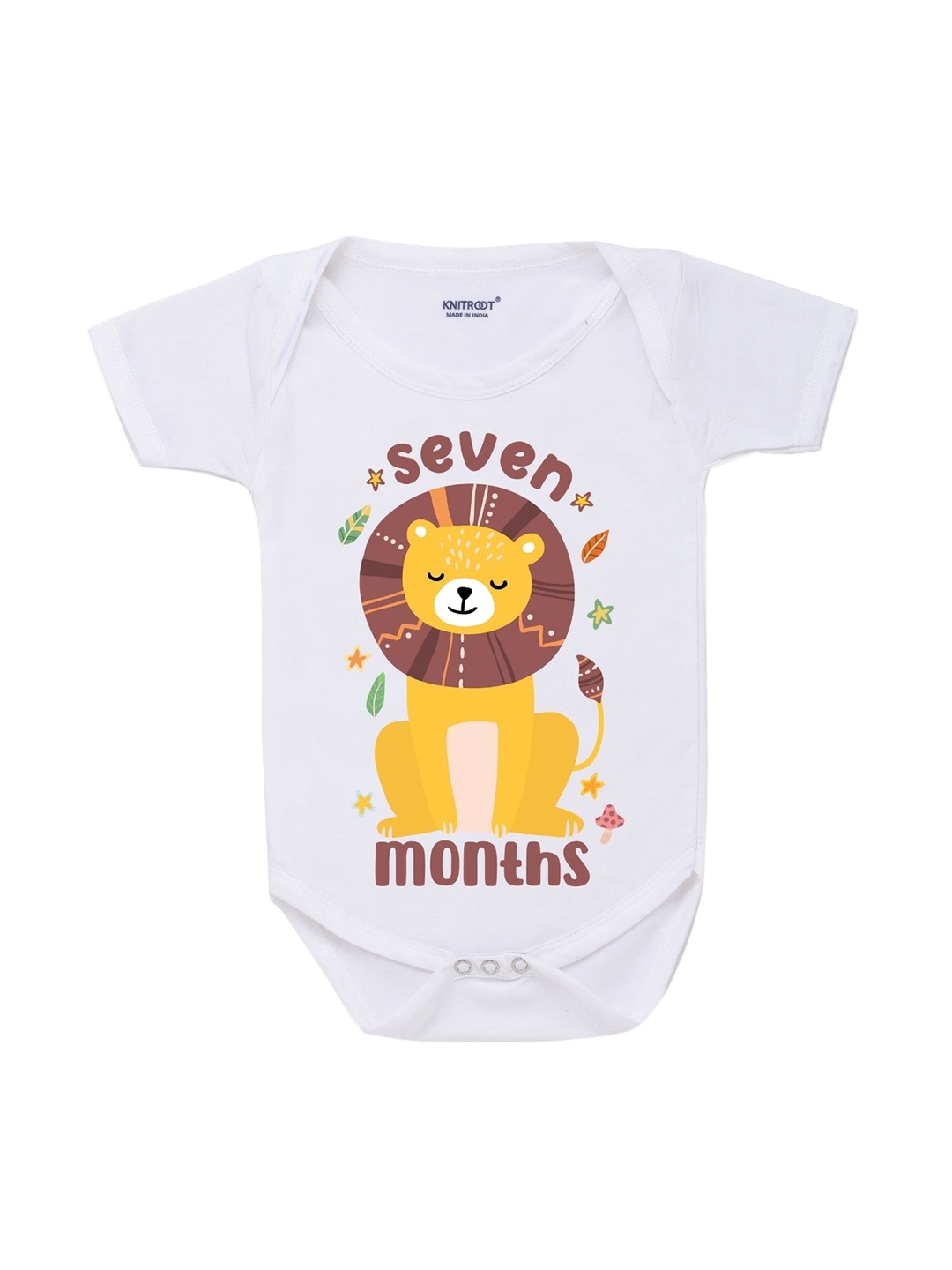 

KNITROOT Infants Kids White & Yellow Printed Regular Fit Bodysuit
