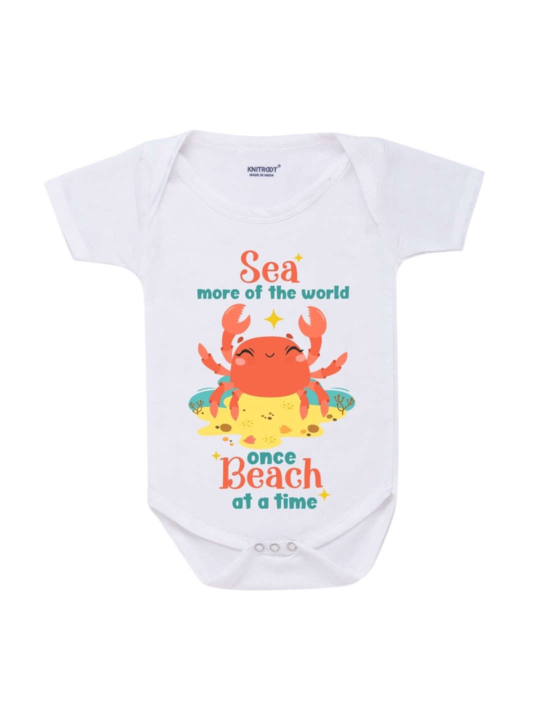 

KNITROOT Infants Kids White & Orange Printed Regular-Fit Cotton Bodysuit