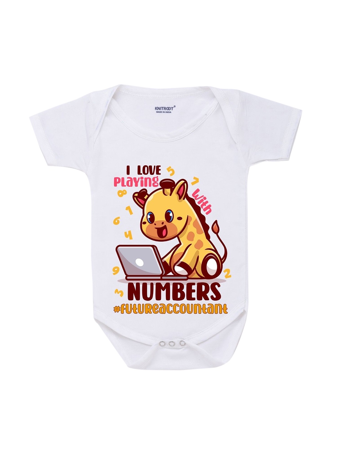 

KNITROOT Infant Kids White & Yellow Printed Cotton Bodysuit