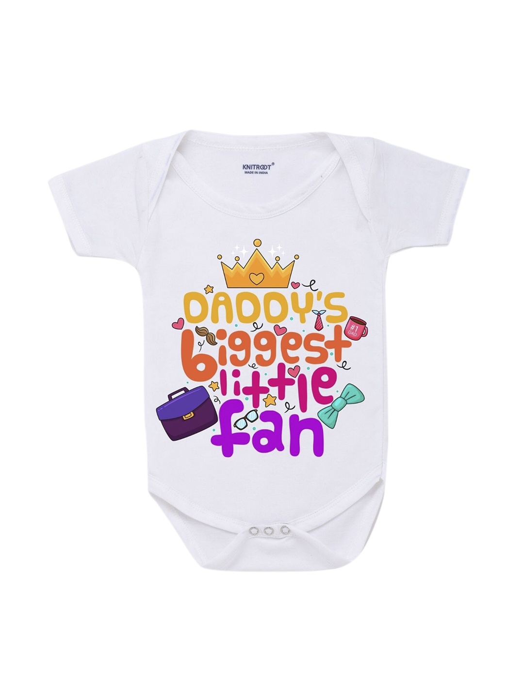 

KNITROOT Infant Kids White & Yellow Printed Cotton Bodysuit