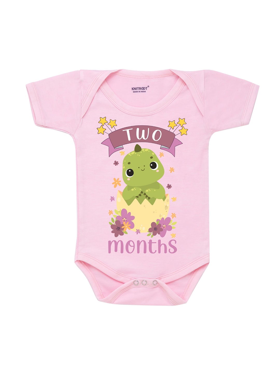 

KNITROOT Infant Kids Pink & Yellow Printed Cotton Bodysuit