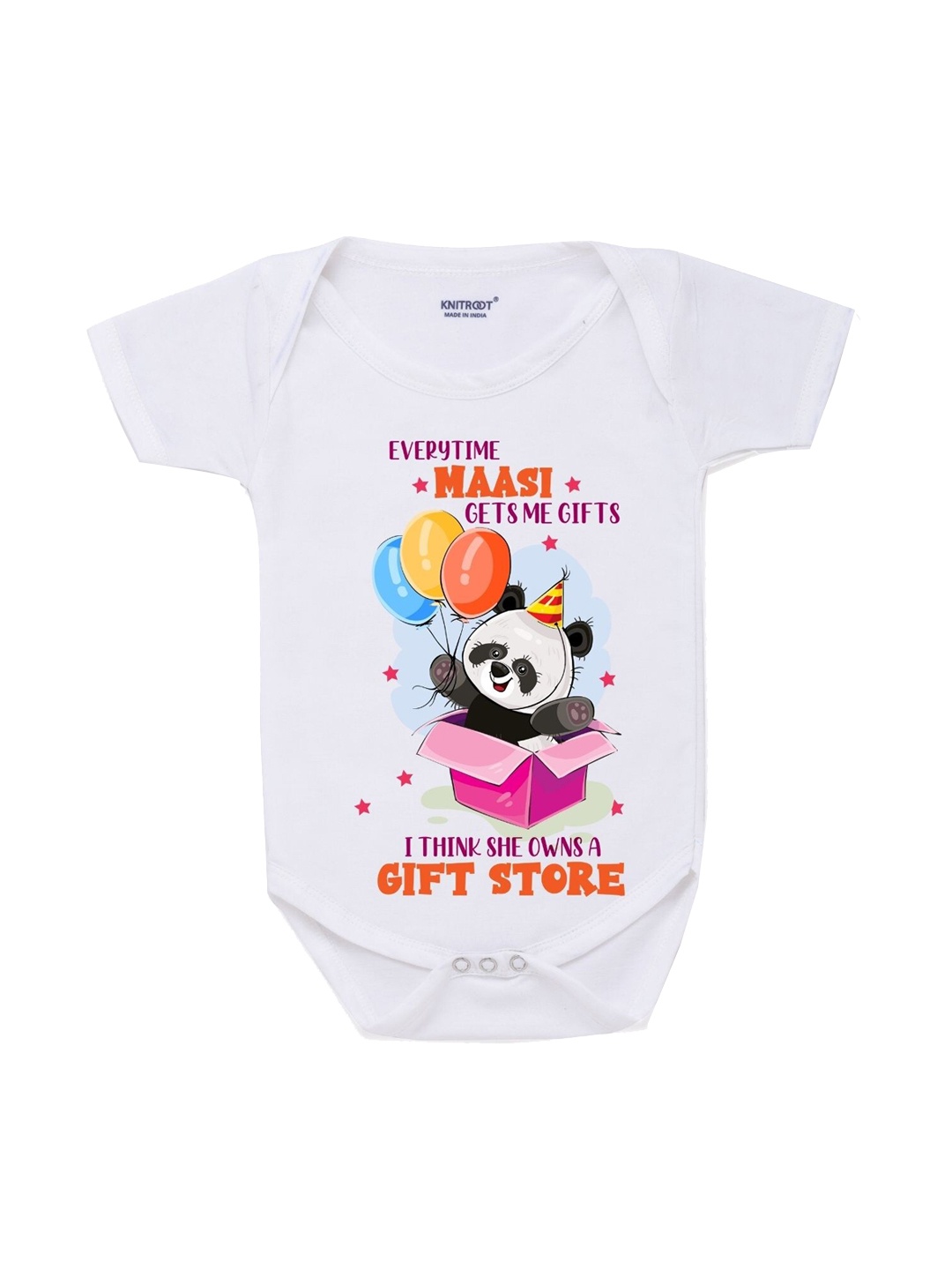 

KNITROOT Infant Kids White & Orange Everytime Maasi Printed Cotton Bodysuit