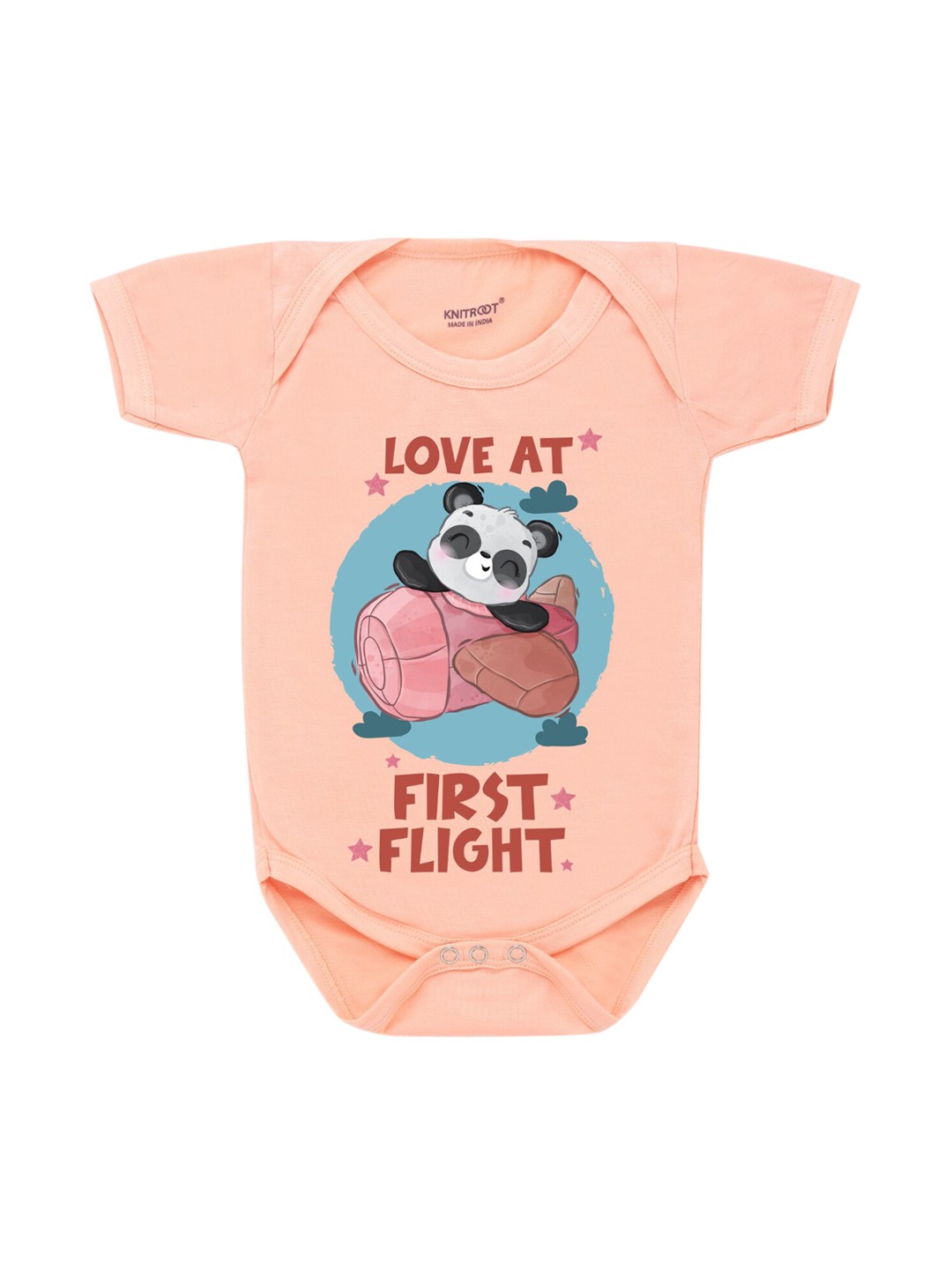

KNITROOT Infant Kids Peach-Coloured & Blue First Sight Printed Cotton Bodysuit