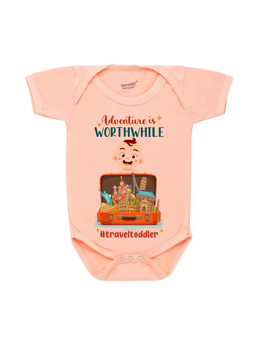 

KNITROOT Infants Kids Peach-Coloured & Red Printed Regular-Fit Cotton Bodysuit