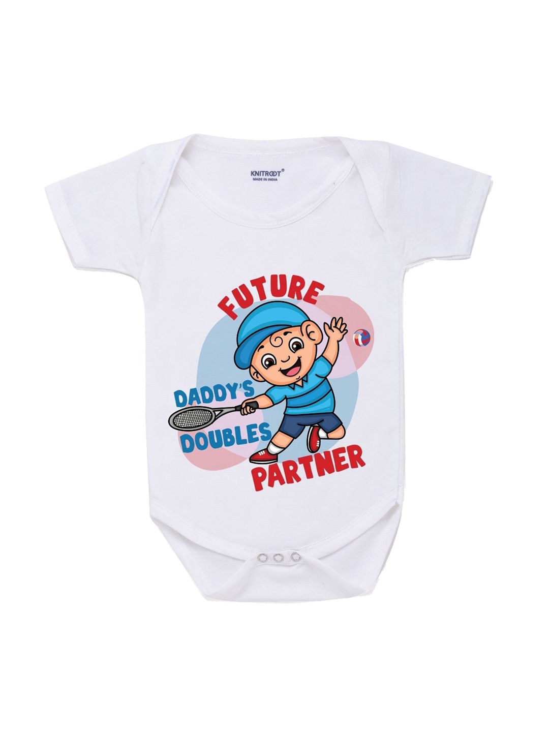 

KNITROOT Infant Kids White & Blue Printed Cotton Bodysuit