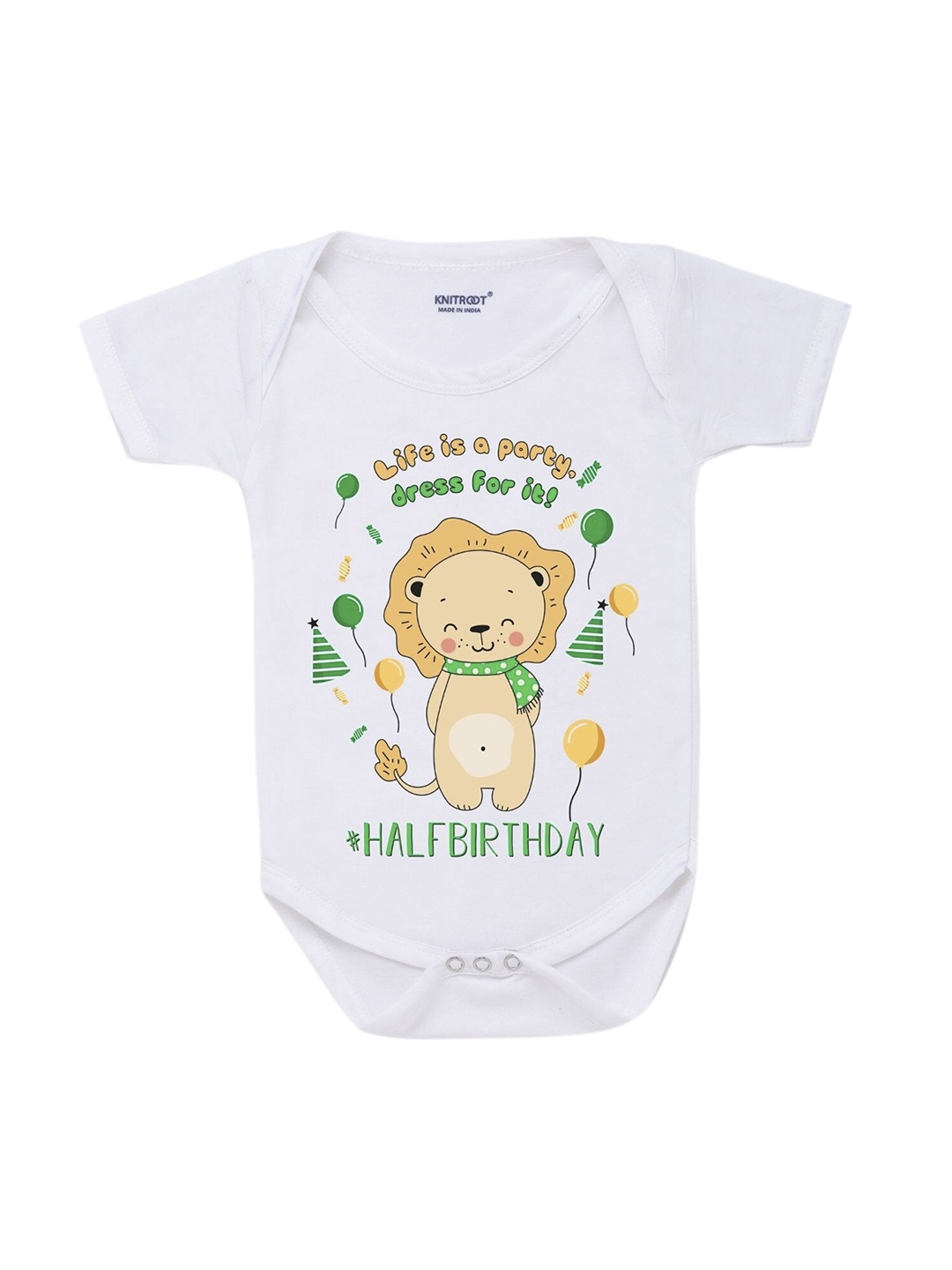

KNITROOT Infant Kids White & Orange Half Birthday Printed Cotton Bodysuit