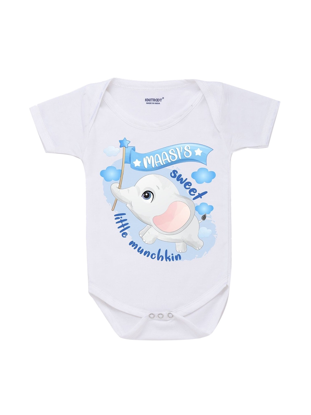 

KNITROOT Infants Kids White & Blue Printed Regular-Fit Cotton Bodysuit