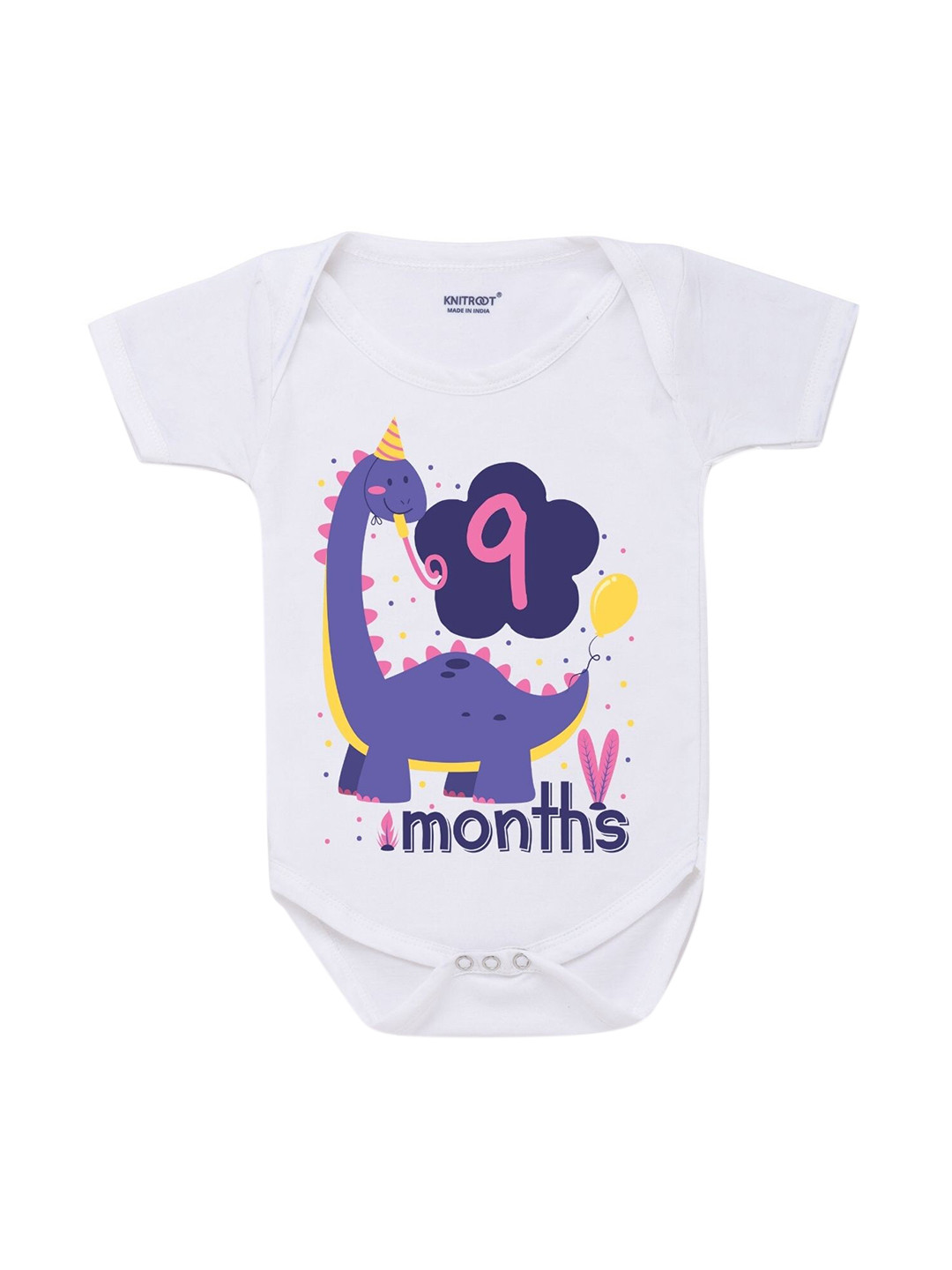 

KNITROOT Infant Kids White & Purple Printed Cotton Bodysuit