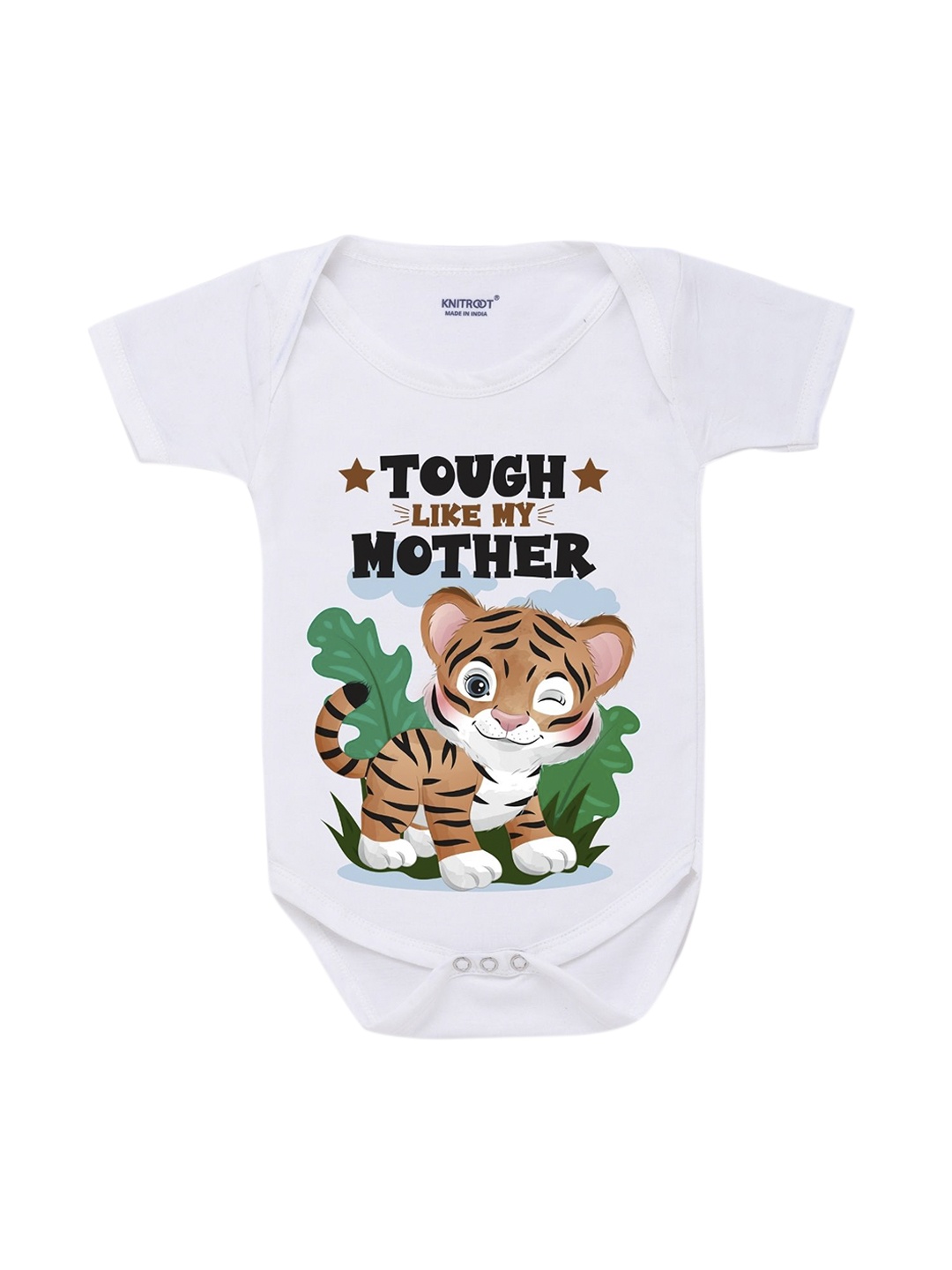 

KNITROOT Infants Kids White & Green Printed Regular-Fit Cotton Bodysuit