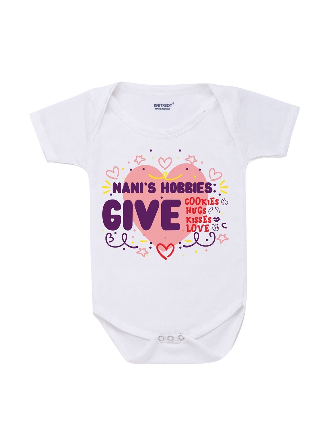 

KNITROOT Infant Kids White & Purple Printed Cotton Bodysuit