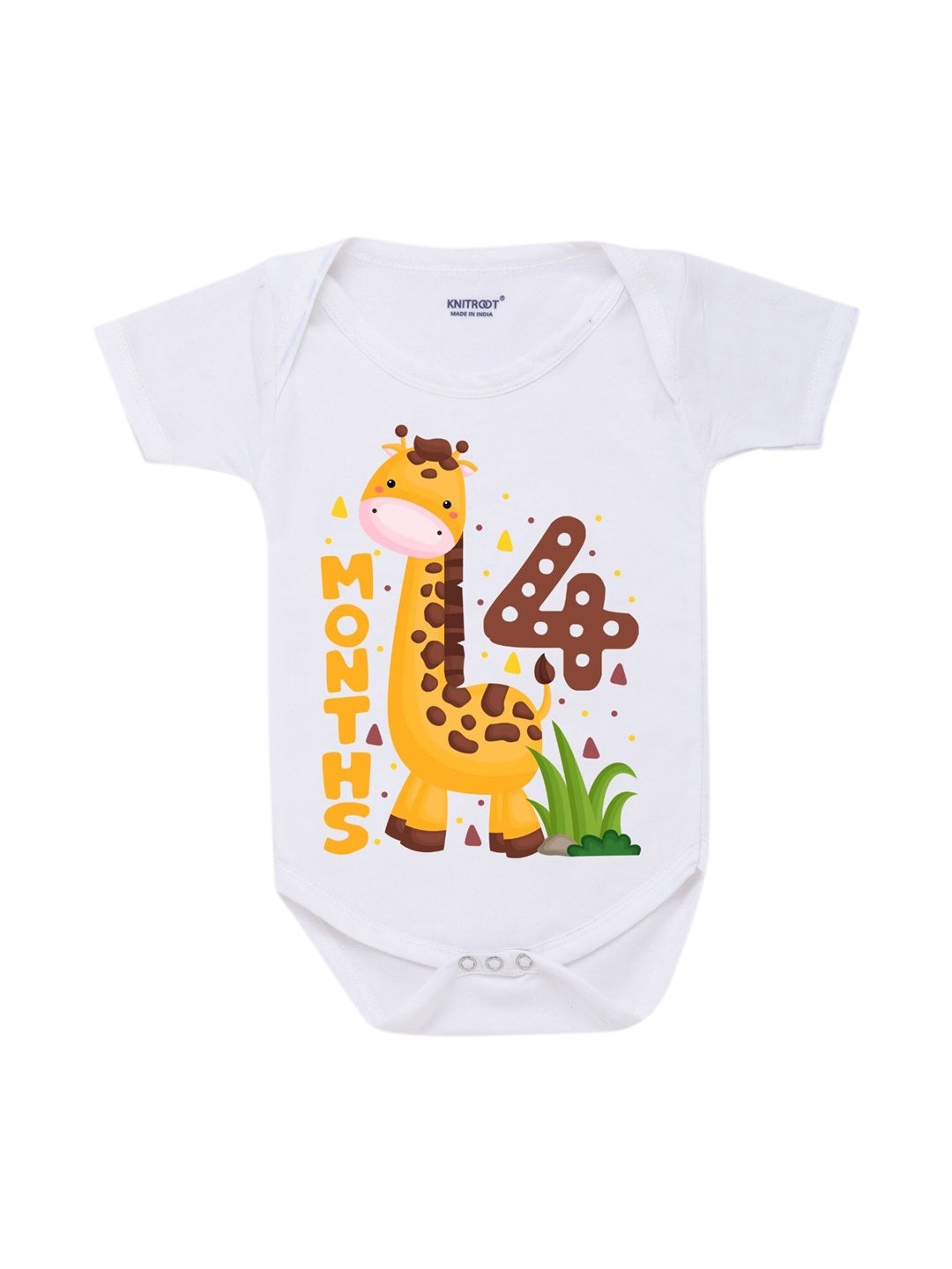 

KNITROOT Infant Kids White & Yellow Printed Cotton Bodysuit