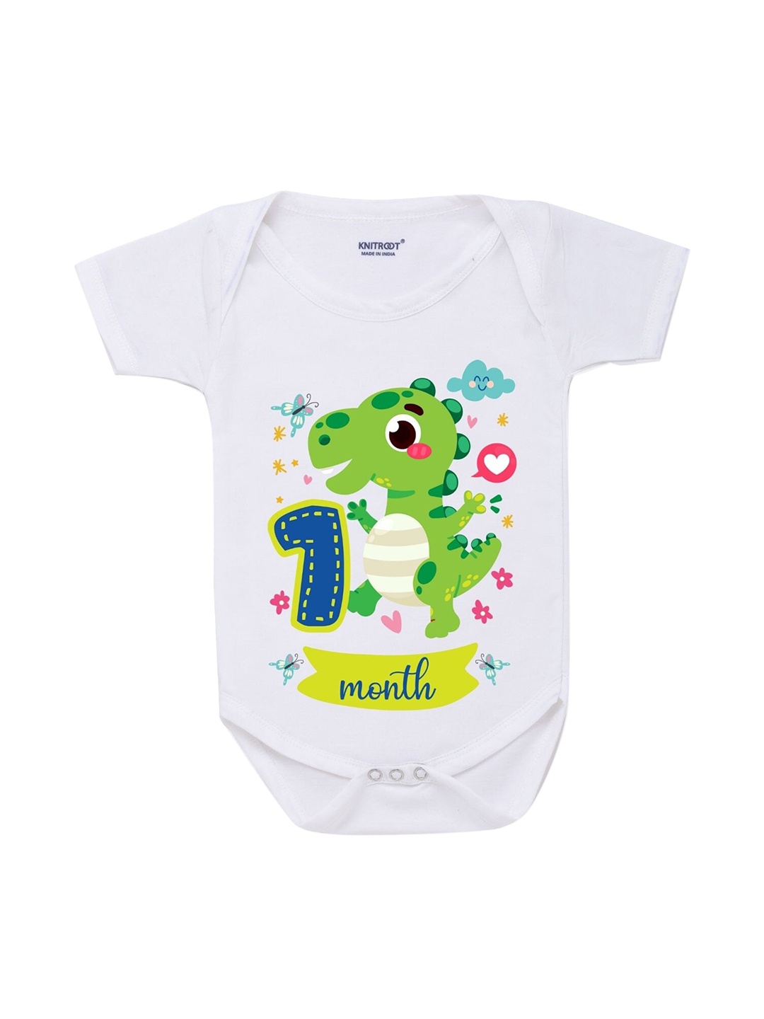 

KNITROOT Infants Kids White & Green Printed Regular-Fit Cotton Bodysuit