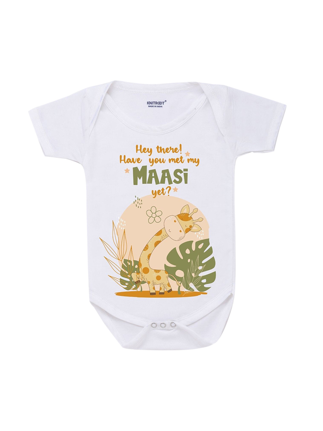 

KNITROOT Infant Kids White & Peach Printed Cotton Bodysuit