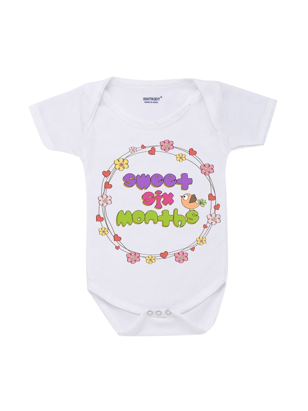 

KNITROOT Infant Kids White & Purple Printed Cotton Bodysuit